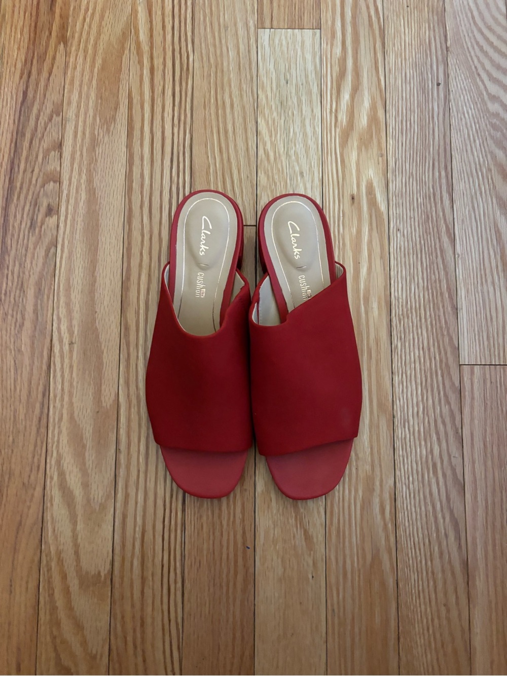 Clarks Red Open-Toe Slide Mules